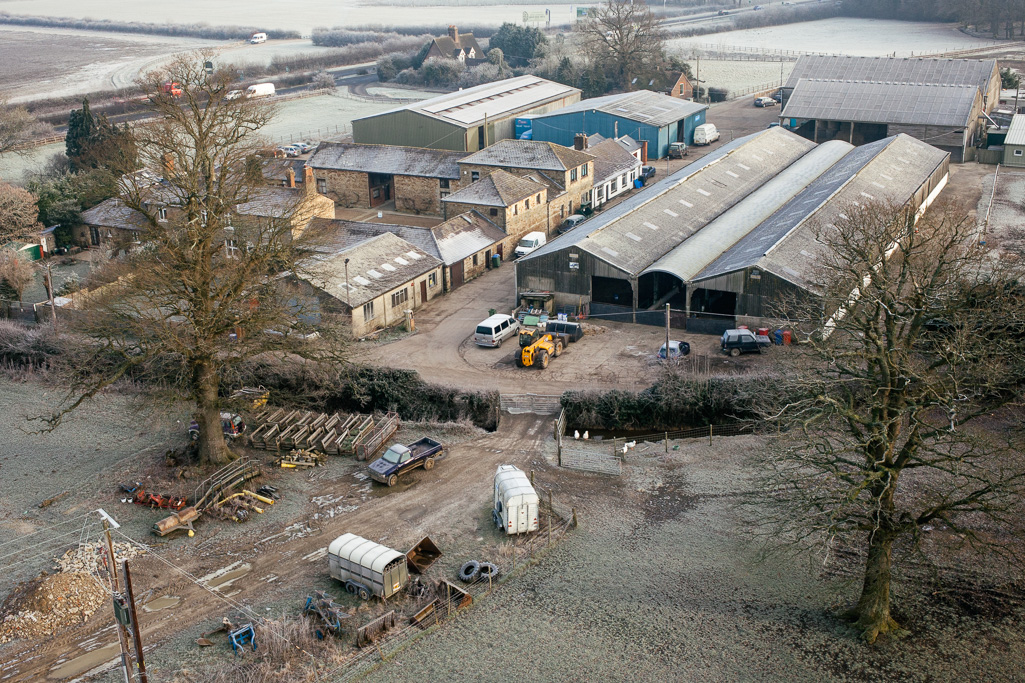 Photo Aerial views of the family farm. A frosty January morning.