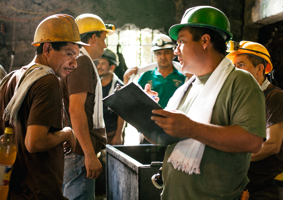 Photo Miners sign off on the roll call at the start of their shift before going into the La Pita mine. 