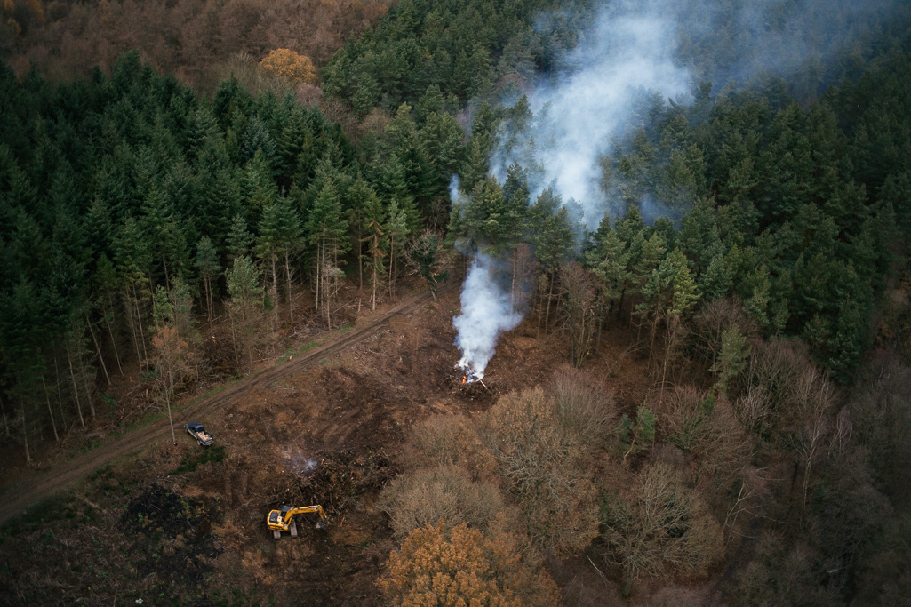 Photo Aerial views of the family farm. Clearing a plantation for replanting.